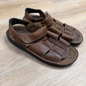 Hunters Bay Mens Brown Leather Fisherman Sandals Adjustable Strap Size 13